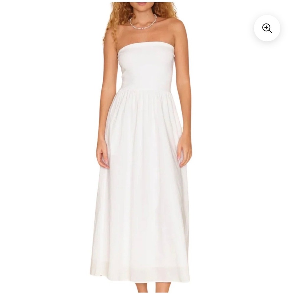 Xirena White Finnian Strapless Ribbed Bodice Cotton Pocket Maxi Dress Small $225